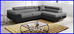 L Shaped Black Grey Fabric Corner Sofa Bed For Living Room Adjustable Headrest